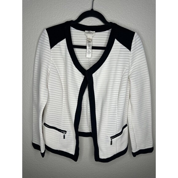 Chico's Sweaters - Chicos Blazer Jacket Womens 0 US Small Zip White Open Front Textured Zip Pockets